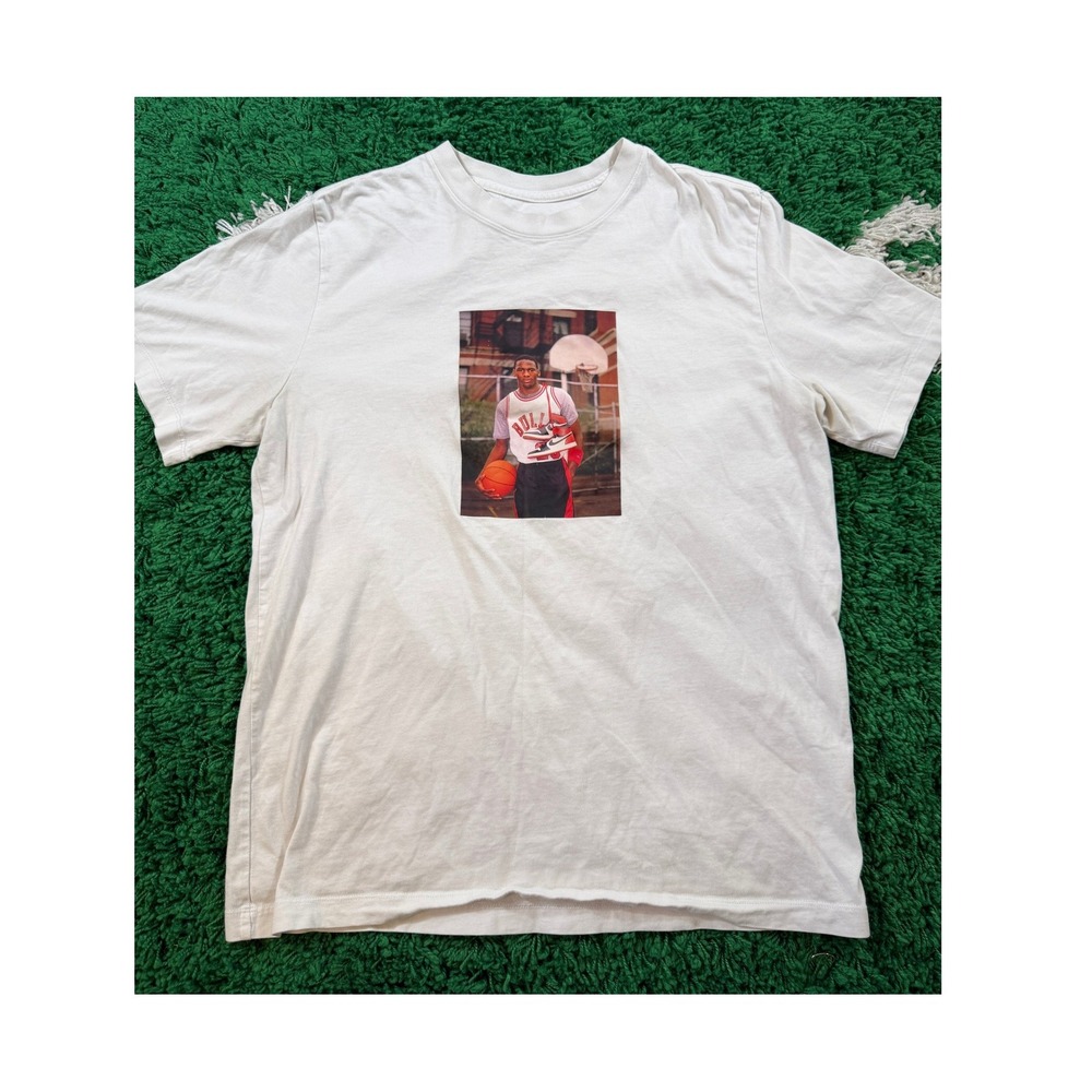 Jordan Graphic T-Shirt Mens Large White Good Michael Jordan Photo Print Tee
